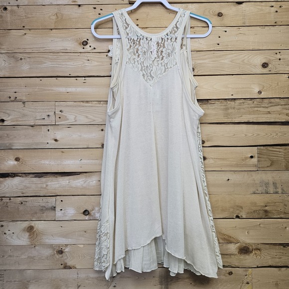 Pretty Angel Tunic Top Size Large Lace Crochet Linen Blend Coquette Cream - Picture 2 of 7